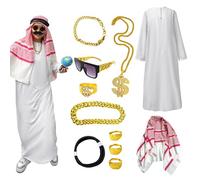 Costumi arabia Sheik Robe - Outfit da festa, kit di abbigliamento | Fine da uomo Arabian White Robe Cosplay Accessori fissati per feste a tema Carnevale Halloween Eventi di ruolo Nights Cultural