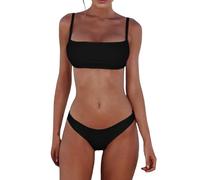 Costumi Bagno Due Pezzi da Donna Set di Bikini Estivi In Stile Brasiliano Costume Donna Casual Senza Schienale In Tinta Unita Reggiseno Bikini con Spalline Regolabili Set di Costumi da (Black, XL)