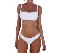 Costumi Bagno Due Pezzi da Donna Set di Bikini Estivi In Stile Brasiliano Costume Donna Casual Senza Schienale In Tinta Unita Reggiseno Bikini con Spalline Regolabili Set di Costumi da (White, L)