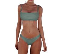 Costumi Bagno Due Pezzi da Donna Set di Bikini Estivi In Stile Brasiliano Costume Donna Casual Senza Schienale In Tinta Unita Reggiseno Bikini con Spalline Regolabili Set di Costumi da (Mint Green, L)