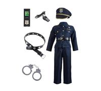 Costumi - Costumi Cosplay Poliziotto | Abiti da gioco di ruolo poliziotto, set 7 pezzi camicia, pantaloni, cintura, cappello, manette, fischietto, documento d'identità, attrezzatura jo