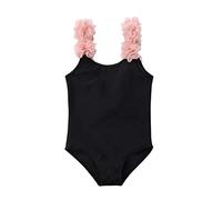 Costumi da Bagno Bambina Costume Mare Bimba Fiore Costume Intero Bagnarsi Beachwear Neonata Romper Senza Schienale Swimsuit (Nero, 12-18 Mesi)