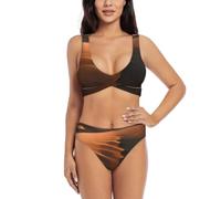 Costumi da bagno da donna con stampa di dune di sabbia a due pezzi per una vacanza modesta traspirante, Nero , XL