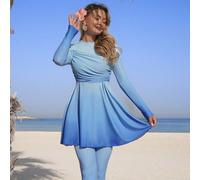 Costumi da bagno donna con vita arricciata a colori sfumati, set burkini elegante da spiaggia e vacanza, modello molto venduto nel Medio Oriente L,M,S,XLColore unico,stampa dappertuttoTessuto in magli