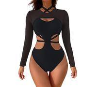 Costumi da Bagno Donna Costume Intero Donna Mare Womens Swimsuit Sexy Long Sleeved Stitching Open Belly Strapless Bathing Suit Costume Piscina Nero Intero (Black M)