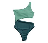 Costumi da Bagno Donna Costume Push up Imbottito Costume da Bagno Donna a Vita Alta a Due Pezzi con Una Spalla Up Top Copertura Costumi Vita Alta Due (Green, M)