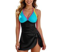 Costumi da Bagno Donna Interi Costume da Bagno Intero Nero Modello Classico con Gonna E Schiena Scoperta Ideale per La Spiaggia (Blue S)