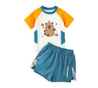 Costumi da Bagno e Slip da Nuoto per Ragazzi, Un Completo Estivo da Bagno a Due Pezzi con Protezione Solare e Asciugatura Rapida,Arancia,130cm