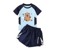 Costumi da Bagno e Slip da Nuoto per Ragazzi, Un Completo Estivo da Bagno a Due Pezzi con Protezione Solare e Asciugatura Rapida,Blu,150cm