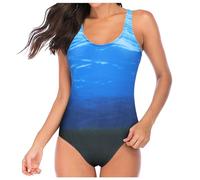 Costumi da bagno interi per le donne competitive atletiche classiche Racerback Costumi da bagno con controllo della pancia imbottito Costumi da bagno di base stampati abbigliamento da spiaggia, Blu