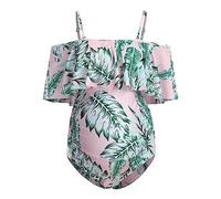 Costumi da Bagno Intero da Premaman,Bikini Set con Fasciatura a Fascia Regolabile,Costume Intero Mamma Incinta Sexy Triangolo Beachwear con Stampa Foglia di Cocco (Rosa, 3XL)