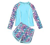 Costumi da Bagno Rash Guard per Ragazze, Costume da Bagno Estivo da 2 Pezzi con Protezione UPF 50+ (Light Blue, 7-8 Years)
