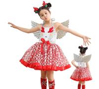 Costumi da ballo natalizio per ragazze, con copricapo e ali, set da 3 pezzi, vestito in tulle per bambina, abito in tulle delicato sulla pelle con stampa a cartoni animati