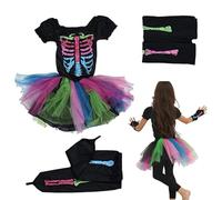 Costumi da bambina, costume da scheletro per bambine, costume da scheletro per bambini, Halloween, fantasma, in tessuto colorato, con teschi, vestito per ragazze, vestito per feste in maschera