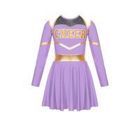 Costumi da cheerleader for bambini Abito uniforme da cheerleader scolastico for bambini Set di vestiti for la squadra di applausi for la competizione di ballo per la Danza Delle Cheerleader(Purple,8)
