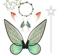 Costumi Da Fata Per Bambini e Adulti 4 Pezzi,Ali Di Farfalla Con Orecchie Da Elfo, Cerchietto Da Fata e Bacchette Di Fata a Stella Set,Orecchini Con Ali Di Farfalla Costume Da Ala Per Carnevale
