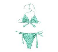 Costumi da Piscina Donna Reggiseno con Ferretto Bikini da Donna A Due Pezzi con Stampa Floreale Bikini Scollo all'Americana Top A Triangolo Laccetti Laterali Costumi Bagno Bagno Addio al (Green,XL)