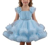 Costumi di Carnevale Bimba,Vestito da Festa Formale per Ragazze, Abito in tutù per Saggio di Compleanno (Sky Blue, 4,5 Years)