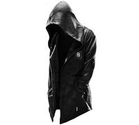 Costumi di Halloween da uomo con cappuccio cardigan gotico collo a scialle aperto davanti leggero drappo mantello soprabito con tasche, Nero, 4XL