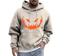 Costumi di Halloween da uomo con stampa di zucca con cappuccio con tasca a maniche lunghe pullover con cappuccio top felpe camicie, Z01-beige, L