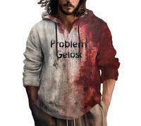 Costumi di Halloween per gli uomini Bloody Problem Solved Felpe con cappuccio in lino Contton con cappuccio 1/4 Button Down Felpe a maniche lunghe, Felpe con cappuccio Red2 Halloween per gli uomini, S