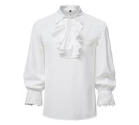 Costumi di Halloween per gli uomini Camicia da pirata Rinascimento Costume Ruffle Vampiro Poeta Gotico Camicie Medievali Top 2025, Bianco, XXL