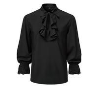 Costumi di Halloween per gli uomini Camicia da pirata Rinascimento Costume Ruffle Vampiro Poeta Gotico Camicie Medievali Top 2025, Nero, M