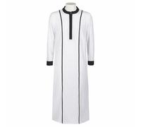 Costumi di Halloween per gli uomini Clero Cassock Chiesa Ministro Veste Vestimento Pastore Musulmano Islamico Cerniera Abbigliamento Lungo, Bianco, 3XL