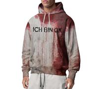 Costumi di Halloween per gli uomini Felpe con cappuccio insanguinate Problem Solved 2025 Fall Horror con cappuccio con tasca felpe a maniche lunghe, Z01-grey&red2 Felpe con cappuccio di Halloween per