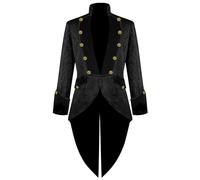 Costumi di Halloween per gli uomini giacca steampunk gotico costume vintage smoking vichingo rinascimentale cappotti pirata, Nero , XL