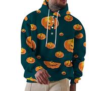 Costumi di Halloween per gli uomini Jack O' Lantern felpe con cappuccio zucca faccia magliette con tasca 1/4 pulsante giù felpa con cappuccio, Felpe con cappuccio blu Halloween per gli uomini, XXL