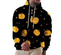 Costumi di Halloween Per Gli Uomini Jack O' Lanterna Felpe Con Cappuccio 1/4 Button Down Pumpkin Face Con Cappuccio Tasca A Maniche Lunghe Felpe, Felpe con cappuccio nere di Halloween per gli uomini