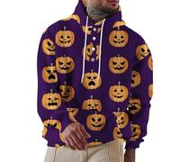 Costumi di Halloween Per Gli Uomini Jack O' Lanterna Felpe Con Cappuccio 1/4 Button Down Pumpkin Face Con Cappuccio Tasca A Maniche Lunghe Felpe, Felpe con cappuccio viola Halloween per gli uomini