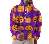 Costumi di Halloween Per Gli Uomini Jack O' Lanterna Felpe Con Cappuccio Faccia Di Zucca Tasca Con Cappuccio 1/4 Button Down Felpe A Maniche Lunghe, Felpe con cappuccio viola Halloween per gli uomini