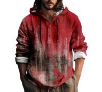 Costumi di Halloween Per Gli Uomini Sanguinanti Felpe Con Cappuccio Lino Contton Tshirts 1/4 Button Down Manica Lunga Con Cappuccio Felpe Top, Felpe con cappuccio Red3 Halloween per gli uomini, M