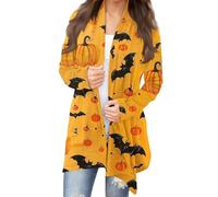 Costumi di Halloween per le donne adulte 2025 cardigan di Halloween stampa pipistrello zucca manica lunga cardigan maglione aperto davanti, 1C-Arancione, L