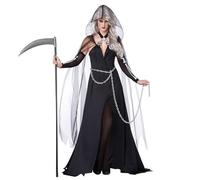 Costumi di Halween da donna, 3 pezzi includono mantello nero trasparente con cappuccio, abito nero e catena di una dimensione di un mantello di morte lunghi costumi di Halloween per la festa di cosp