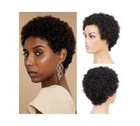 Costumi di spettacolo Parrucca di capelli umani ricci, corta, pixie, parrucche, completamente realizzate a macchina e soffici Abbigliamento quotidiano(8inches)