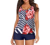 Costumi Donna Due Pezzi Mare Costume D Bagno Donna Women's Spring Summer Solid Color Camisole Split Sleeveless Bikini Set with Breast Topper Costume Taglie Forti Costumi da (Dark Blue XXL)