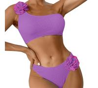 Costumi Donna Mare Due Pezzi da Bagno Curvy Women's Spring/Summer Solid Color Breast Top Flower Decorated Two Piece Swimsuit 3D Bikini Set Costume Push up Donna Costumi da Bagno Mestruali (Purple, L)