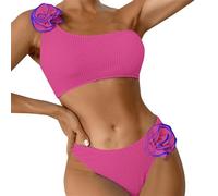 Costumi Donna Mare Due Pezzi da Bagno Curvy Women's Spring/Summer Solid Color Breast Top Flower Decorated Two Piece Swimsuit 3D Bikini Set Costume Push up Donna Costumi da Bagno Mestruali (Pink, S)