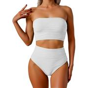 Costumi Due Pezzi,Costume da Bagno da Donna, Set Tankini con Spalline Regolabili, Design A Balze, Copricostume da Spiaggia, Costume da Bagno Estivo, Due Pezzi, Bikini Alternativo (White, L)