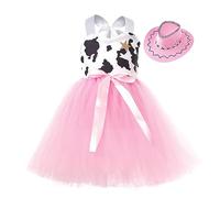 Costumi Halloween Bambini - Le ragazze del bambino di Halloween senza maniche della mucca stampano il cosplay del partito del vestito dalla principessa con il set da 2 pezzi del cappello (10-12 Years)