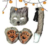 Costumi in pelliccia per maschera da lupo, maschera da lupo, maschera da cosplay finto lupo, mezza copertura per il viso in finto lupo, set di zampe e coda in pelliccia, kit di costumi in pelliccia