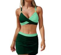Costumi Mare Donna Bikini Push up Imbottito Set Bikini da Donna, Costume da Bagno Due Pezzi, Vita Alta, Scollo a V, Spalline Sottili Regolabili sul Costumi Bagno Mestruali (Blackish Green, XXL)