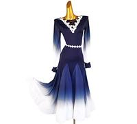 Costumi Moderni Da Tango Con Scollo A V Classico Da Donna Abiti Da Concorso Di Ballo Da Sala Con Maniche A Lanterna Valzer Sfumato Esibizione Di Flamenco Vestito Da Ballo Con Nastro,Marina Militare,S