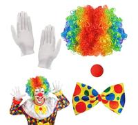 Costumi Pagliaccio, CYIN 4 Pezzi Costume Clown Bambino, con Parrucca Colorata da Clown, Naso da Clown, Papillon, Guanti, per Halloween Cosplay Festa Carnevale
