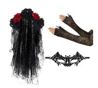Costumi Per Il Giorno Dei Morti Per Donne - Decorazione Per Abbigliamento | Set Di Velo Per Il Giorno Dei Morti,Per Donne Adulti Ragazze Trucco Viso Costume Halloween Festa In Maschera Party Spettacol