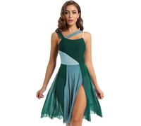 Costumi per La Danza Lirica Body da Ginnastica Senza Maniche a Blocchi di Colore Abito Danza lirica Moderna contemporanea Performance Ballet Dancewear Donna(Green,M)