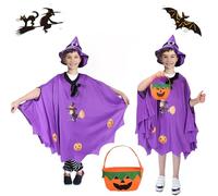 Costumi Strega Halloween, Costume Bambini Pipistrello Mantello, Zucca Candy Bag e Mantello con Cappello, Costume Strega Viola per Festa